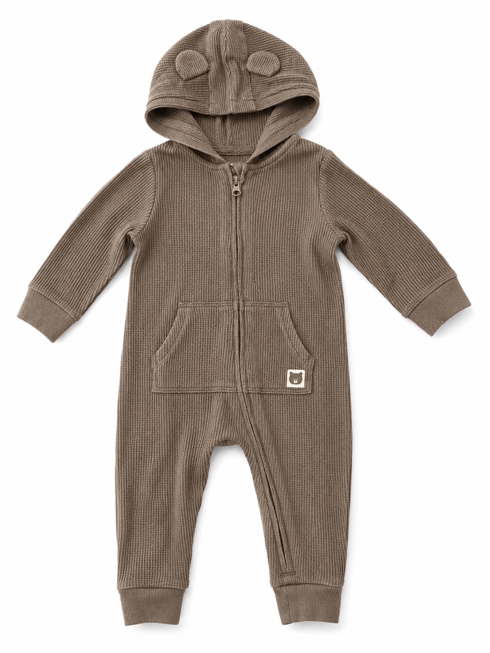 Kids Cozy Hooded One-Piece Romper in Brown